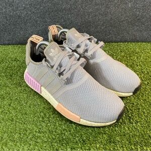 Adidas NMD_R1 Light Granite Shoes Sneakers Women's Size 10.5 Gray Purple Orange